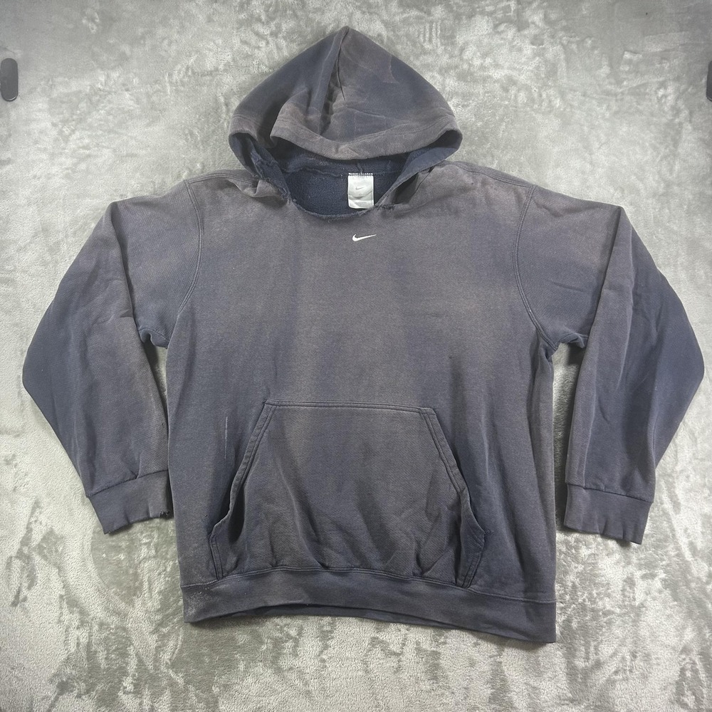 Nike Hoodie Mens Large Gray Fleece Pullover Center Swoosh Logo Sweatshirt